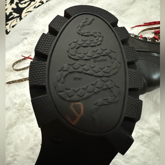 NEW Gianni Bini Ryedderr Leopard Block Heel Combat Boots BlackRed LaceUp 10 - Picture 6 of 16